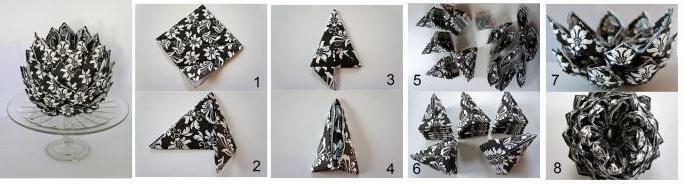Padarīt origami no salvete uz galda